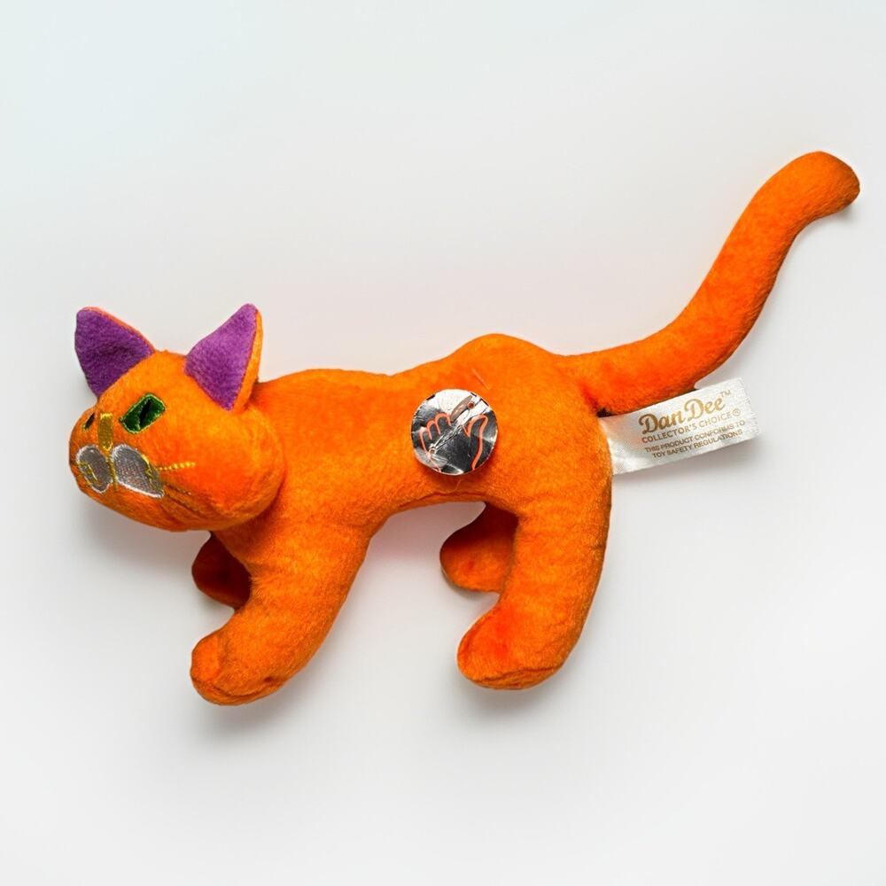 Dan Dee Halloween Cat Plush Orange Purple Ears Green Eyes Vintage Collectors